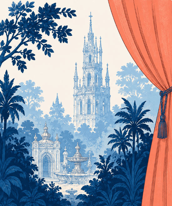 Illustration des jardins de la Quinta da Regaleira mis en scène par Luigi Manini